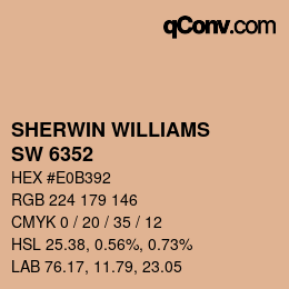 カラーコード: SHERWIN WILLIAMS<br>SW 6352 - Soft Apricot | qconv.com