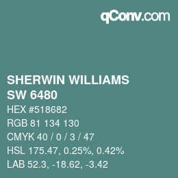 カラーコード: SHERWIN WILLIAMS<br>SW 6480 - Lagoon | qconv.com