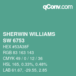 カラーコード: SHERWIN WILLIAMS<br>SW 6753 - Jargon Jade | qconv.com