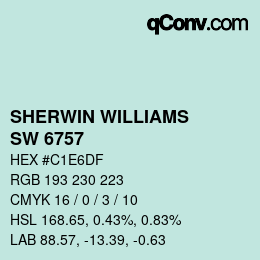 カラーコード: SHERWIN WILLIAMS<br>SW 6757 - Tame Teal | qconv.com