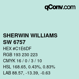 颜色代码: SHERWIN WILLIAMS<br>SW 6757 - Tame Teal | qconv.com