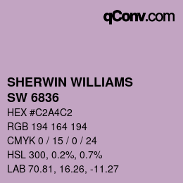 颜色代码: SHERWIN WILLIAMS<br>SW 6836 - Novel Lilac | qconv.com