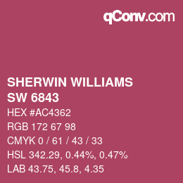 Color code: SHERWIN WILLIAMS<br>SW 6843 - Hot | qconv.com