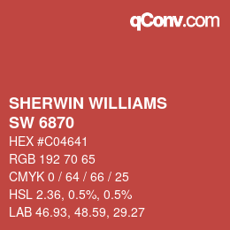 Color code: SHERWIN WILLIAMS<br>SW 6870 - Ablaze | qconv.com