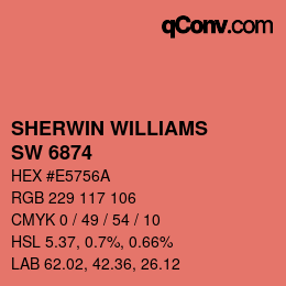 颜色代码: SHERWIN WILLIAMS<br>SW 6874 - Ardent Coral | qconv.com
