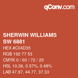 カラーコード: SHERWIN WILLIAMS<br>SW 6881 - Cayenne | qconv.com