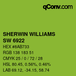 Color code: SHERWIN WILLIAMS<br>SW 6922 - Outrageous Green | qconv.com