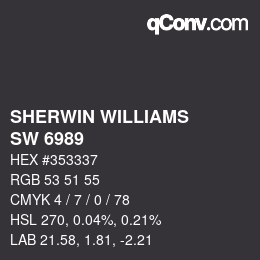 Color code: SHERWIN WILLIAMS<br>SW 6989 - Domino | qconv.com
