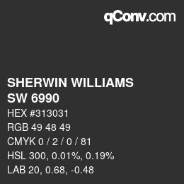 颜色代码: SHERWIN WILLIAMS<br>SW 6990 - Caviar | qconv.com