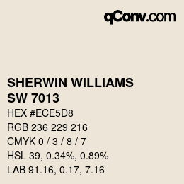 颜色代码: SHERWIN WILLIAMS<br>SW 7013 - Ivory Lace | qconv.com