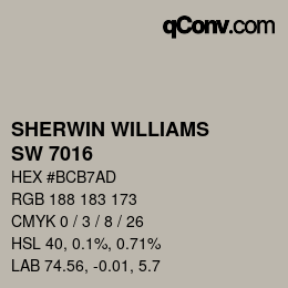 カラーコード: SHERWIN WILLIAMS<br>SW 7016 - Mindful Gray | qconv.com