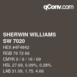 颜色代码: SHERWIN WILLIAMS<br>SW 7020 - Black Fox | qconv.com