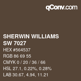 颜色代码: SHERWIN WILLIAMS<br>SW 7027 - Hickory Smoke | qconv.com
