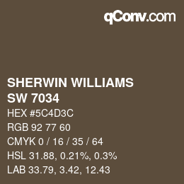 颜色代码: SHERWIN WILLIAMS<br>SW 7034 - Status Bronze | qconv.com