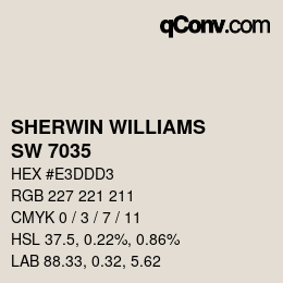 カラーコード: SHERWIN WILLIAMS<br>SW 7035 - Aesthetic White | qconv.com