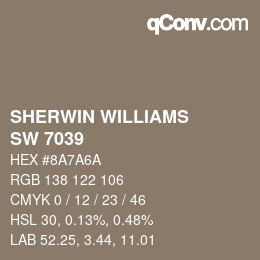 颜色代码: SHERWIN WILLIAMS<br>SW 7039 - Virtual Taupe | qconv.com