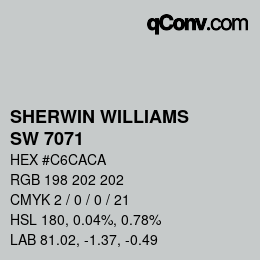 カラーコード: SHERWIN WILLIAMS<br>SW 7071 - Gray Screen | qconv.com