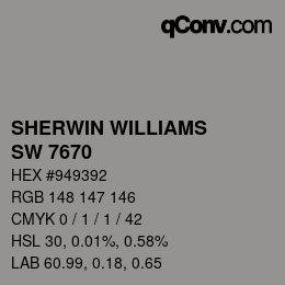 颜色代码: SHERWIN WILLIAMS<br>SW 7670 - Gray Shingle | qconv.com