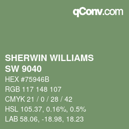 Color code: SHERWIN WILLIAMS<br>SW 9040 - Reseda Green | qconv.com
