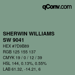 颜色代码: SHERWIN WILLIAMS<br>SW 9041 - Parisian Patina | qconv.com