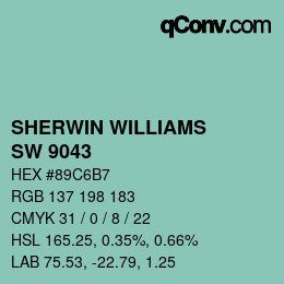 Color code: SHERWIN WILLIAMS<br>SW 9043 - Aquastone | qconv.com