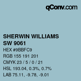 カラーコード: SHERWIN WILLIAMS<br>SW 9061 - Rest Assured | qconv.com