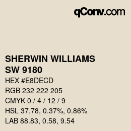 颜色代码: SHERWIN WILLIAMS<br>SW 9180 - Aged White | qconv.com