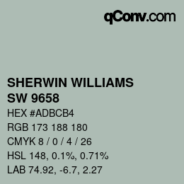 颜色代码: SHERWIN WILLIAMS<br>SW 9658 - Fresh Eucalyptus | qconv.com