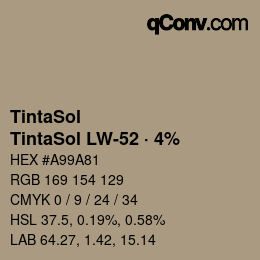 颜色代码: TintaSol - TintaSol LW-52 · 4% | qconv.com