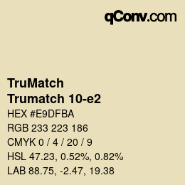 Code couleur: TruMatch - Trumatch 10-e2 | qconv.com