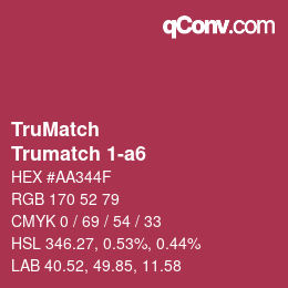 Code couleur: TruMatch - Trumatch 1-a6 | qconv.com