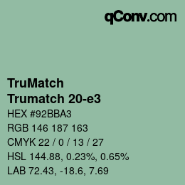 Code couleur: TruMatch - Trumatch 20-e3 | qconv.com