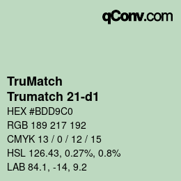 Code couleur: TruMatch - Trumatch 21-d1 | qconv.com