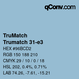 Code couleur: TruMatch - Trumatch 31-e3 | qconv.com