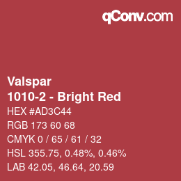 Color code: Valspar - 1010-2 - Bright Red | qconv.com