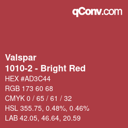 カラーコード: Valspar - 1010-2 - Bright Red | qconv.com