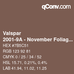 カラーコード: Valspar - 2001-9A - November Foliage | qconv.com