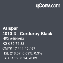 Color code: Valspar - 4010-3 - Corduroy Black | qconv.com