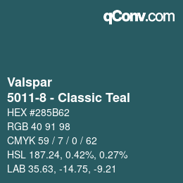 カラーコード: Valspar - 5011-8 - Classic Teal | qconv.com