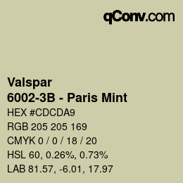 カラーコード: Valspar - 6002-3B - Paris Mint | qconv.com