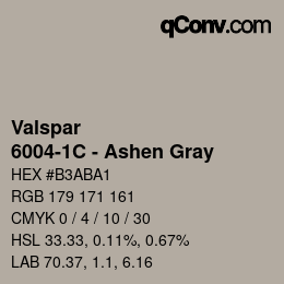 Color code: Valspar - 6004-1C - Ashen Gray | qconv.com