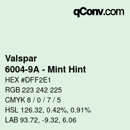 Código de color: Valspar - 6004-9A - Mint Hint | qconv.com