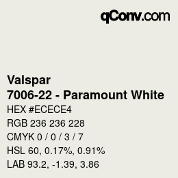 カラーコード: Valspar - 7006-22 - Paramount White | qconv.com