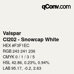 カラーコード: Valspar - CI202 - Snowcap White | qconv.com