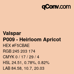 カラーコード: Valspar - P009 - Heirloom Apricot | qconv.com