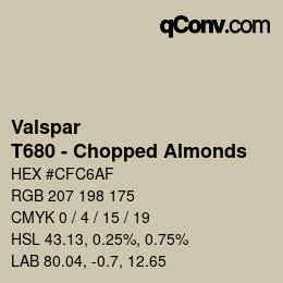 Código de color: Valspar - T680 - Chopped Almonds | qconv.com