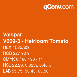 カラーコード: Valspar - V009-3 - Heirloom Tomato | qconv.com