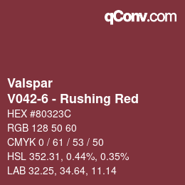 Color code: Valspar - V042-6 - Rushing Red | qconv.com