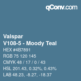 Código de color: Valspar - V108-5 - Moody Teal | qconv.com