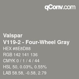 Color code: Valspar - V119-2 - Four-Wheel Gray | qconv.com